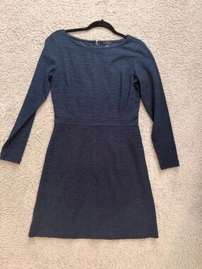 Ann Taylor Factory Navy Long-Sleeve Textured Knit Dress